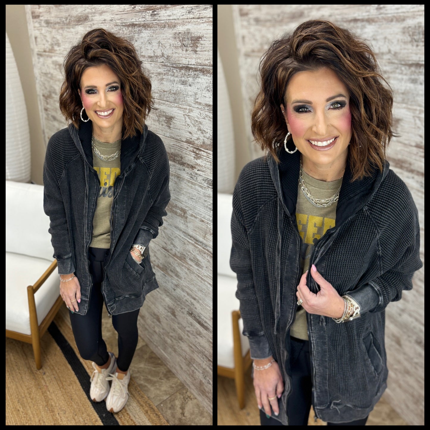 Black Oversized Mineral Wash Zip Up **Restocking, arriving Friday 01/16/26**