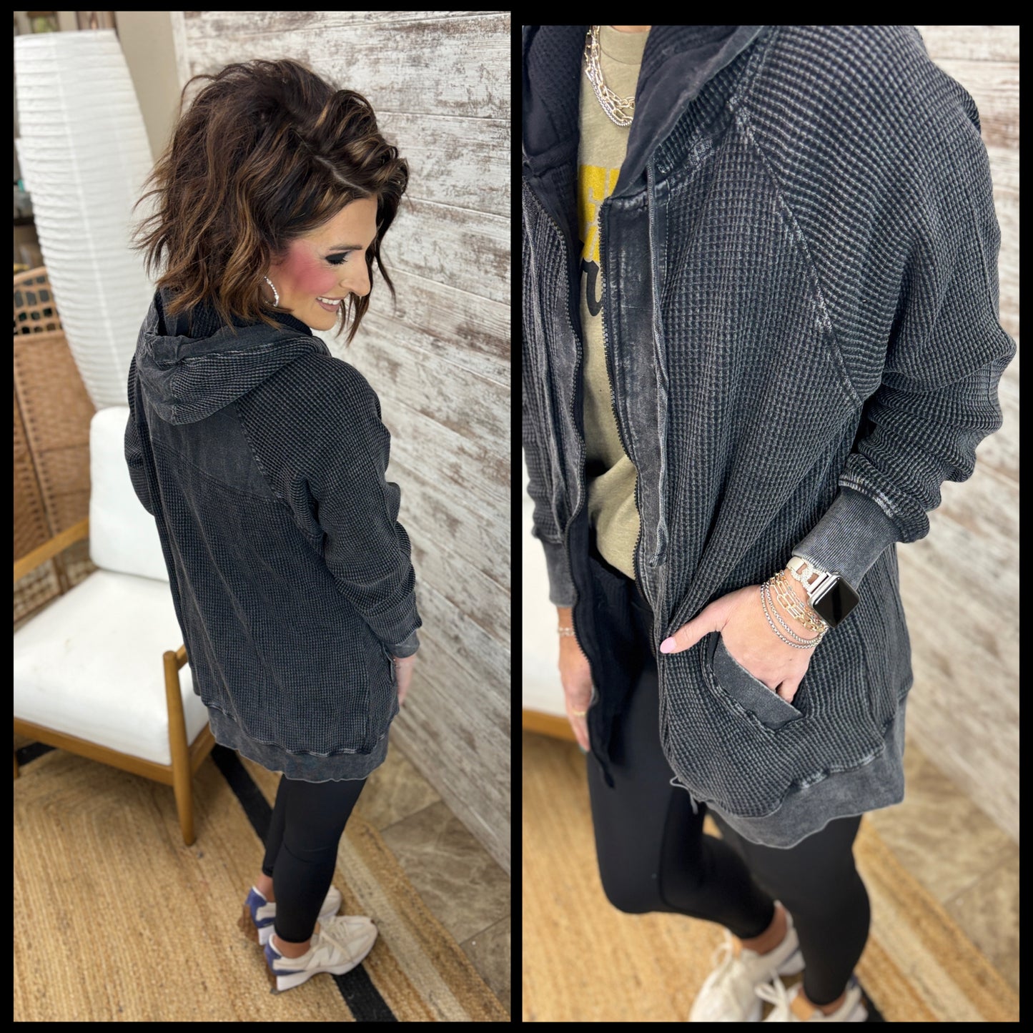 Black Oversized Mineral Wash Zip Up **Restocking, arriving Friday 01/16/26**
