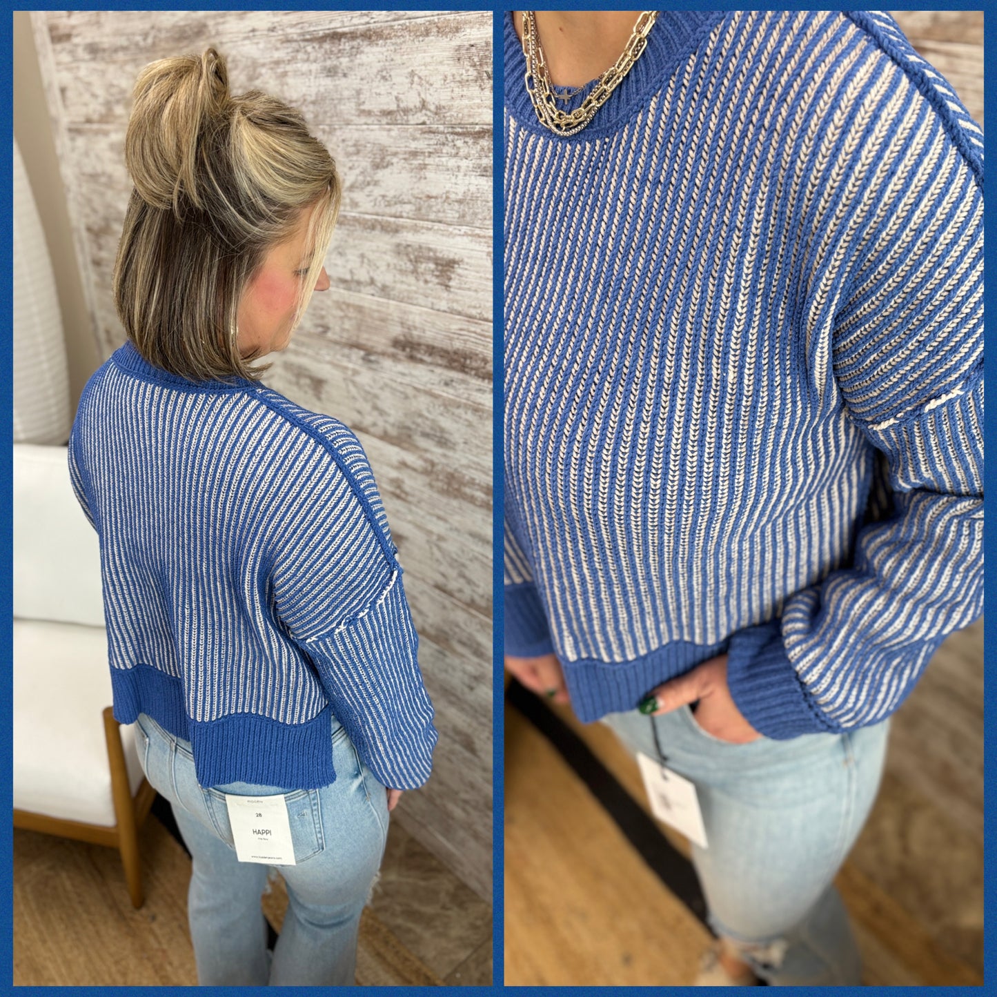 Royal Blue Two Tone Stripe Sweater