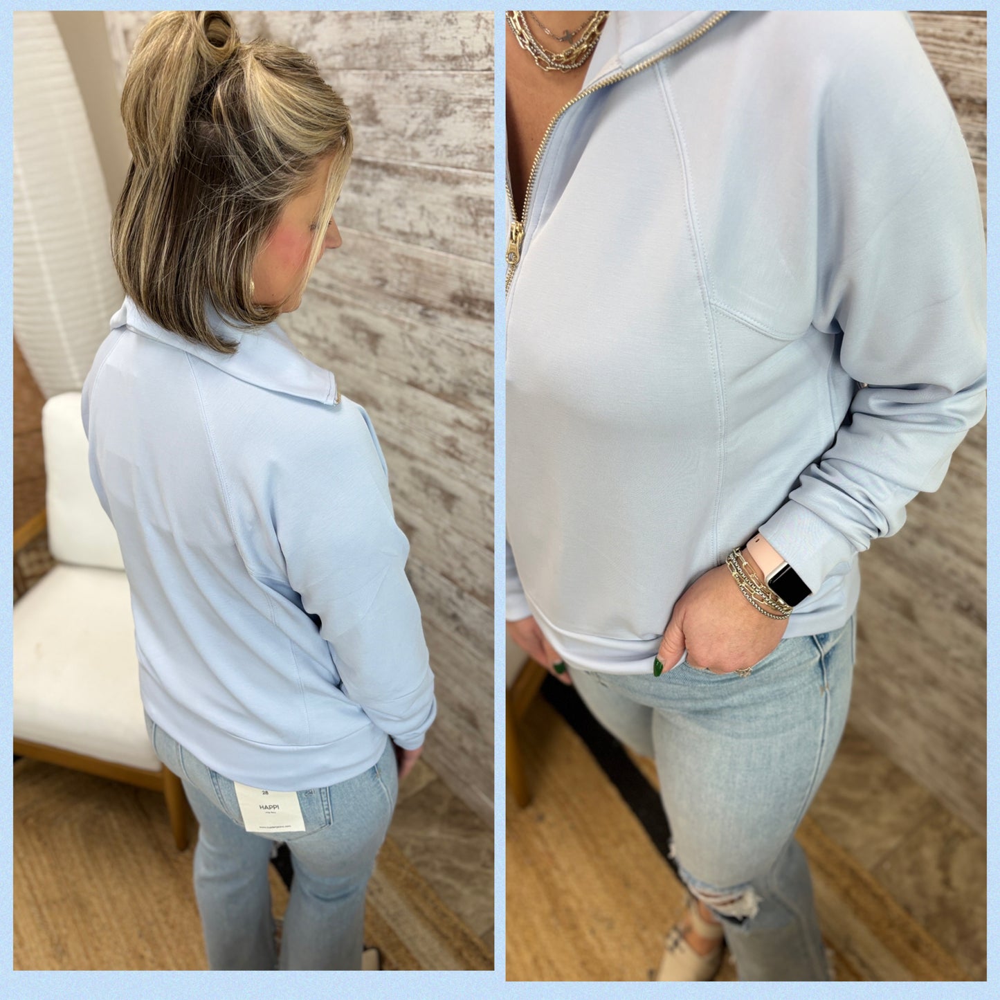 Blue Half Zip Scuba Pullover