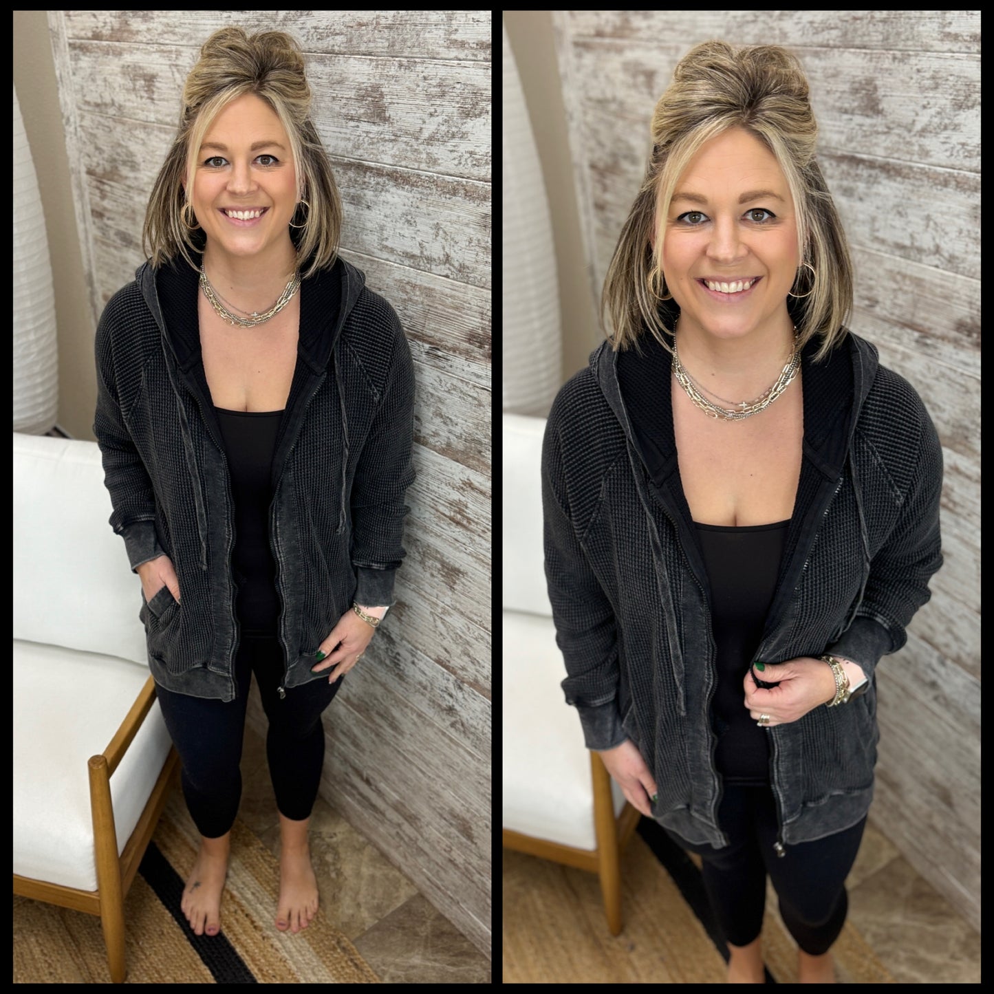 Black Oversized Mineral Wash Zip Up **Restocking, arriving Friday 01/16/26**