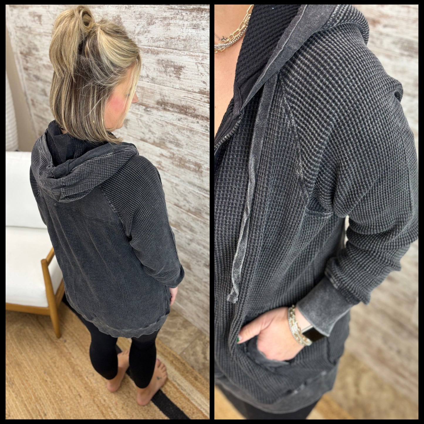 Black Oversized Mineral Wash Zip Up **Restocking, arriving Friday 01/16/26**