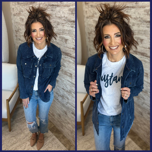 Navy Mineral Wash Shacket