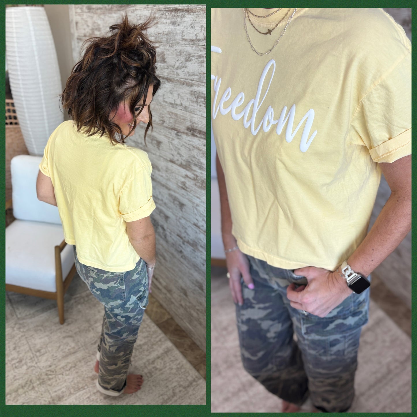 Freedom Cursive Puff Print Comfort Colors Butter Boxy Tee~ Ladies