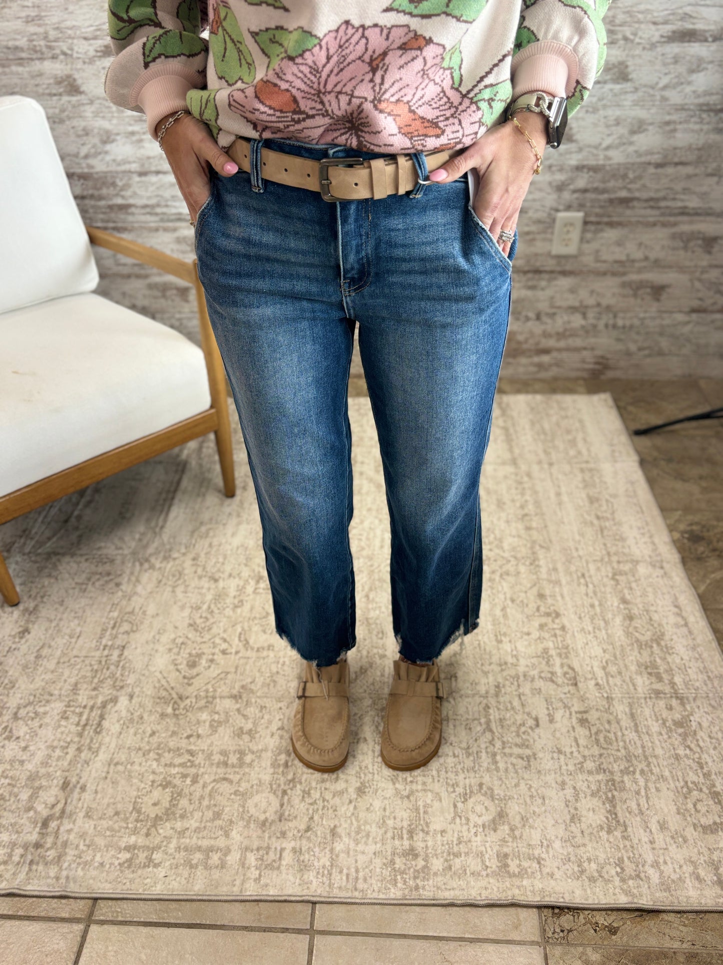 Risen Straight Leg Jean with Distressed Hem PSA21464