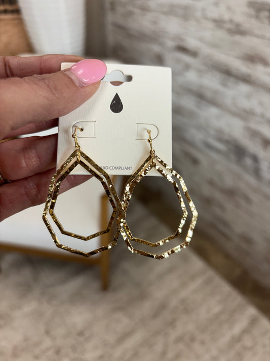 Gold Teardrop Metal Dangle Earrings