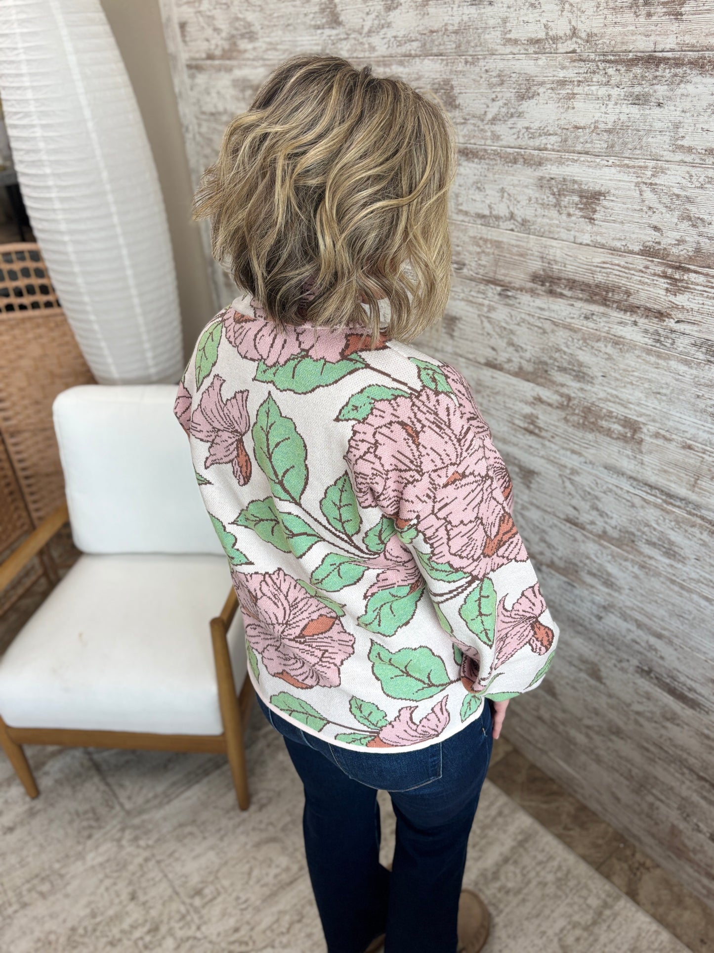 Soft Pink Floral Mock Neck Sweater