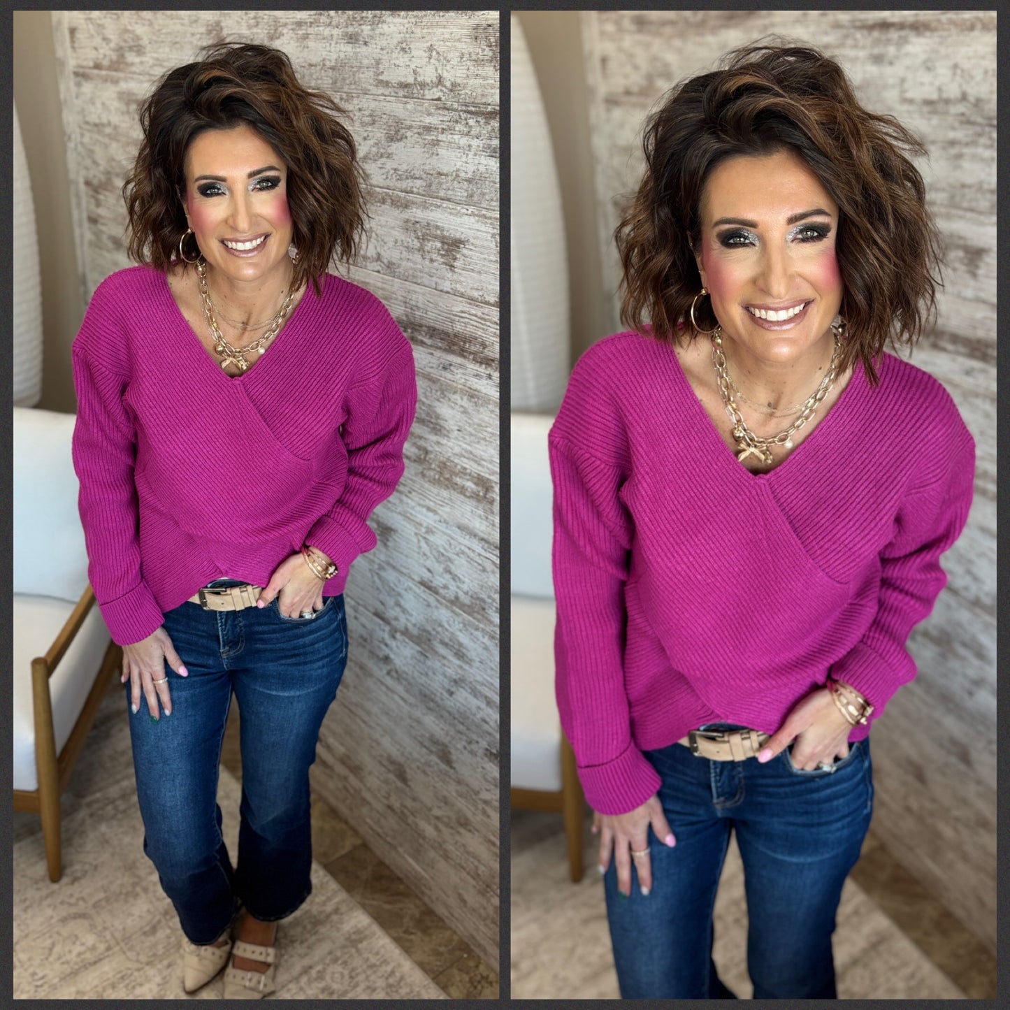 Ribbed Crossover Sweater