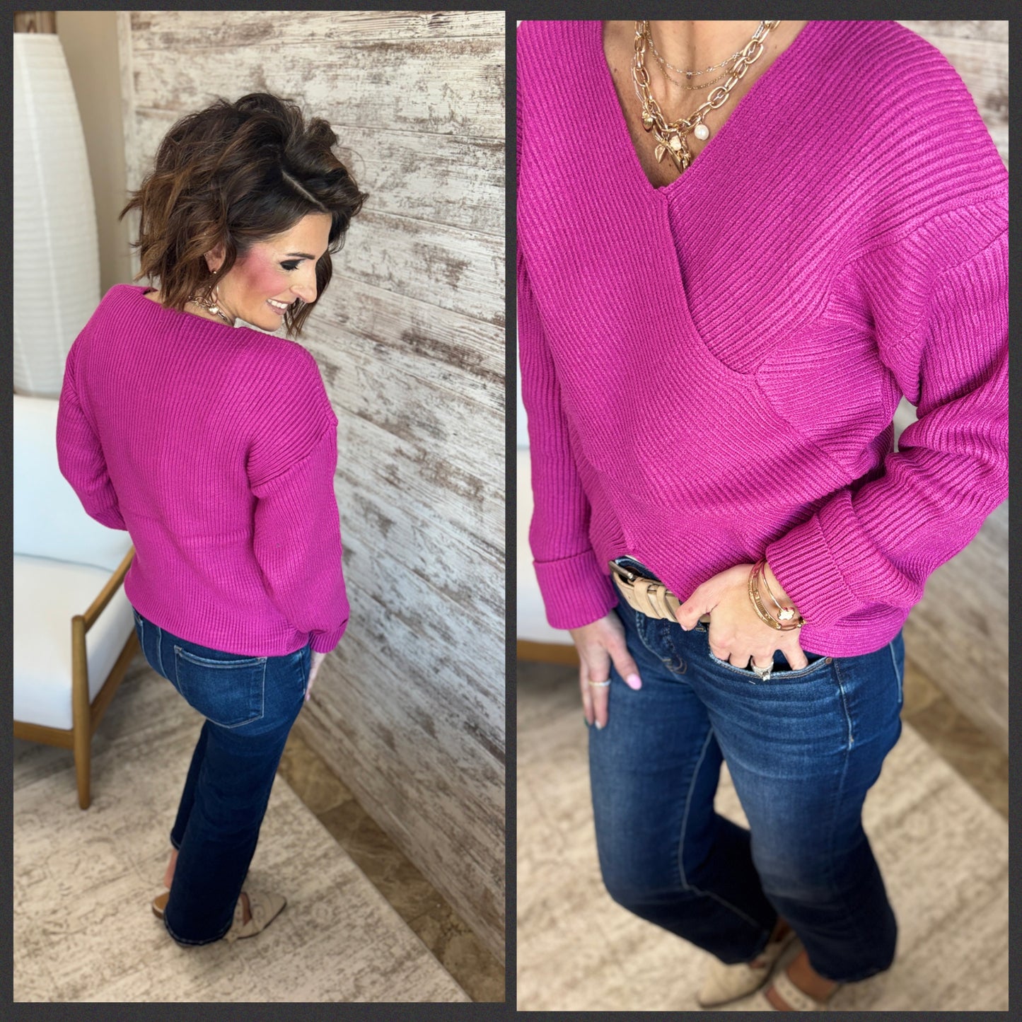 Ribbed Crossover Sweater
