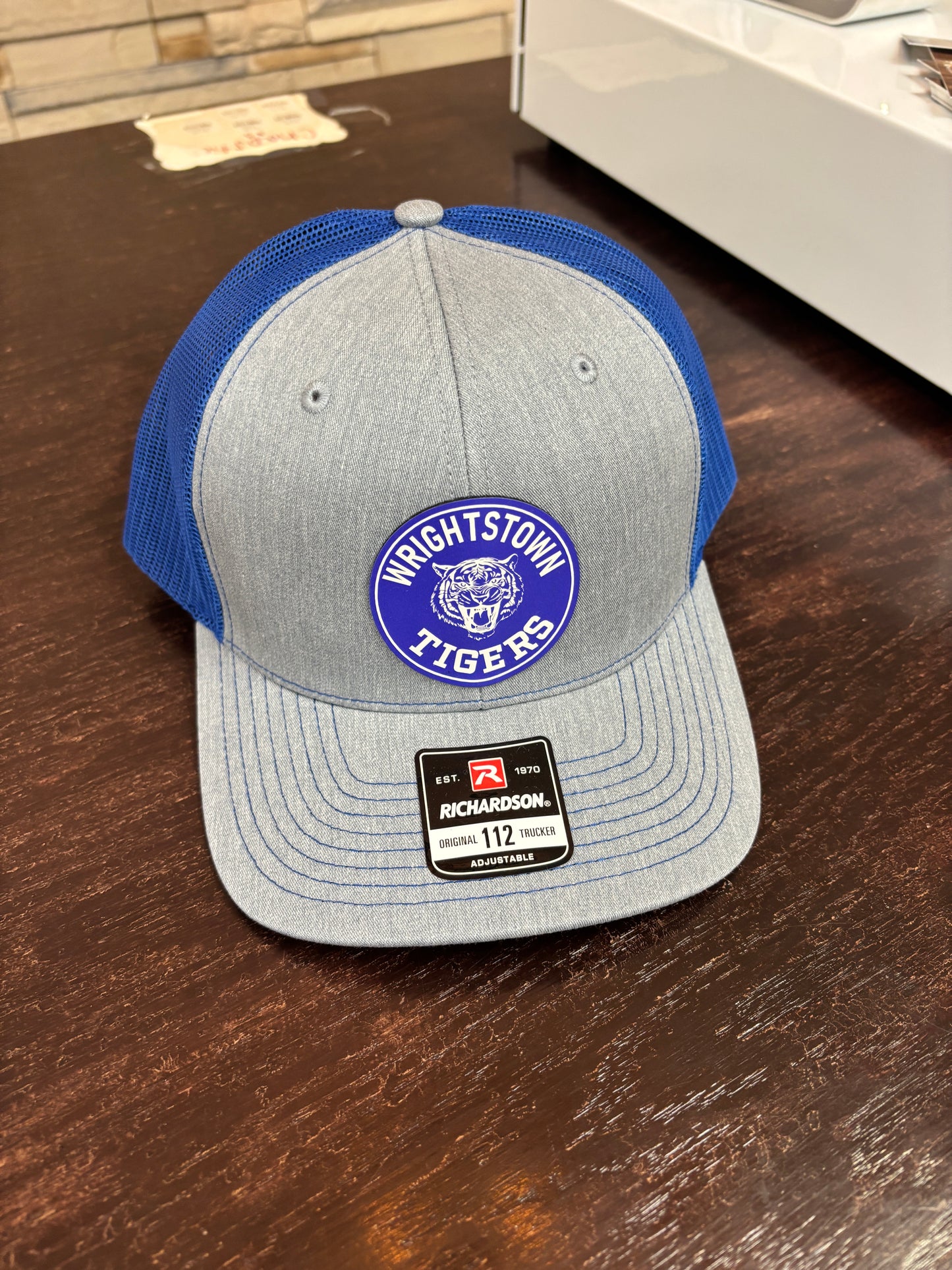 Wrightstown Grey and Royal Colored Patch Trucker Hat