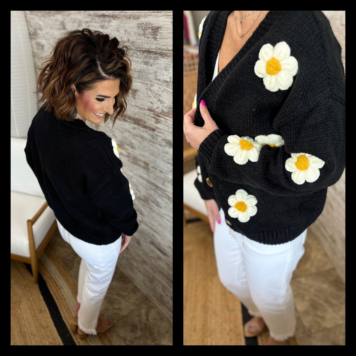 Drop Shoulder Flower Cardigan~ 2 Colors