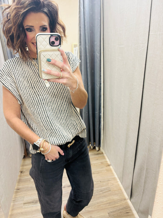 Black Two Tone Ribbed Sweater Vest