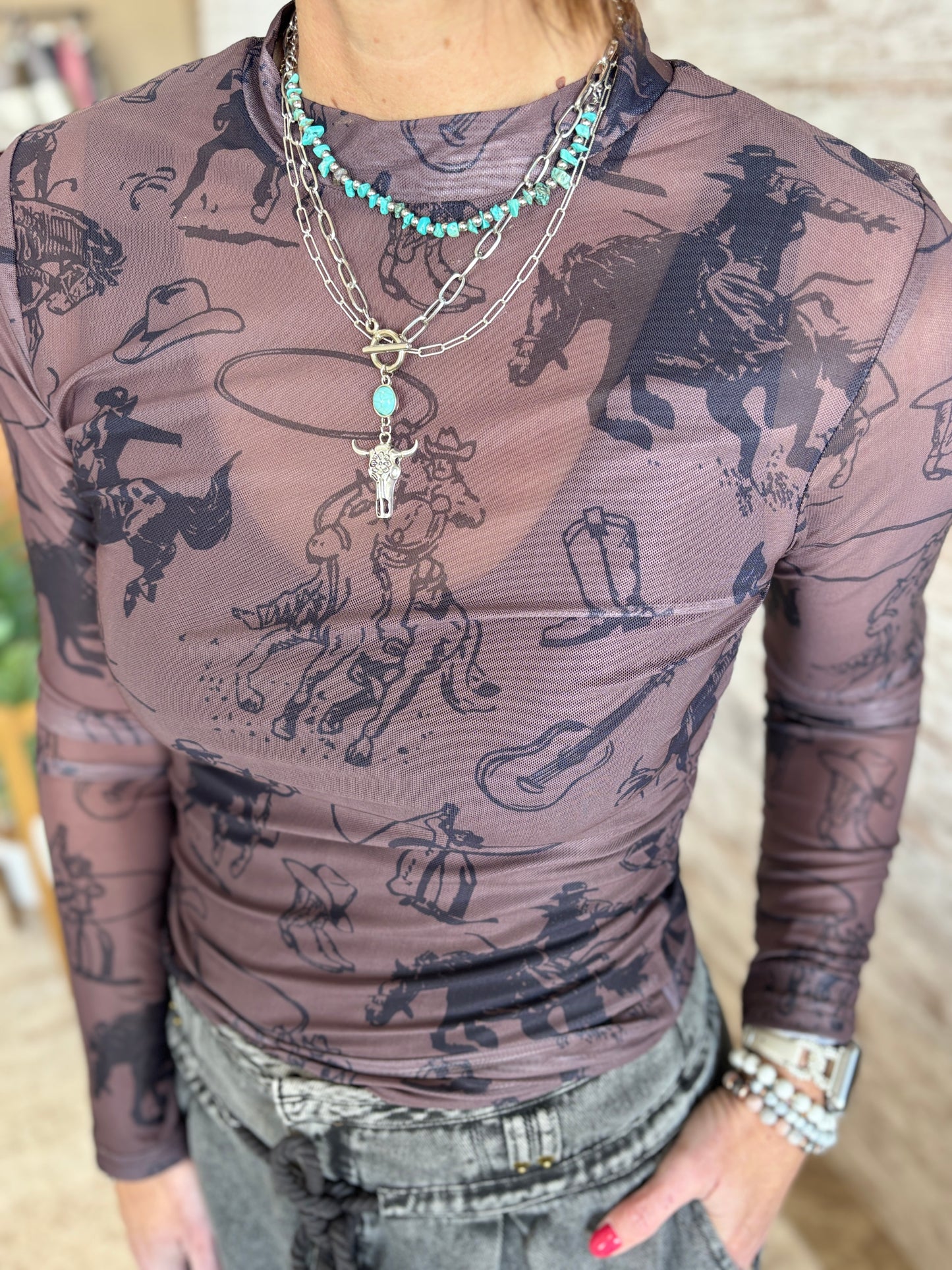 Turquoise Chip Western Charm Toggle Necklace