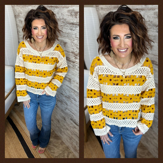 Mustard Daisy Crochet Sweater