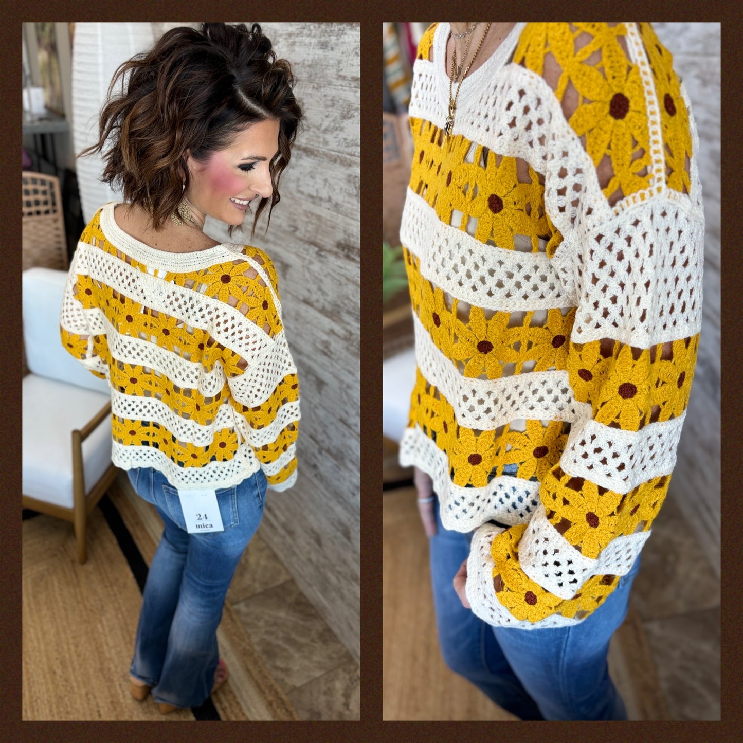 Mustard Daisy Crochet Sweater