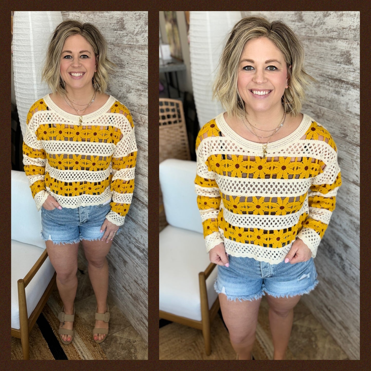 Mustard Daisy Crochet Sweater