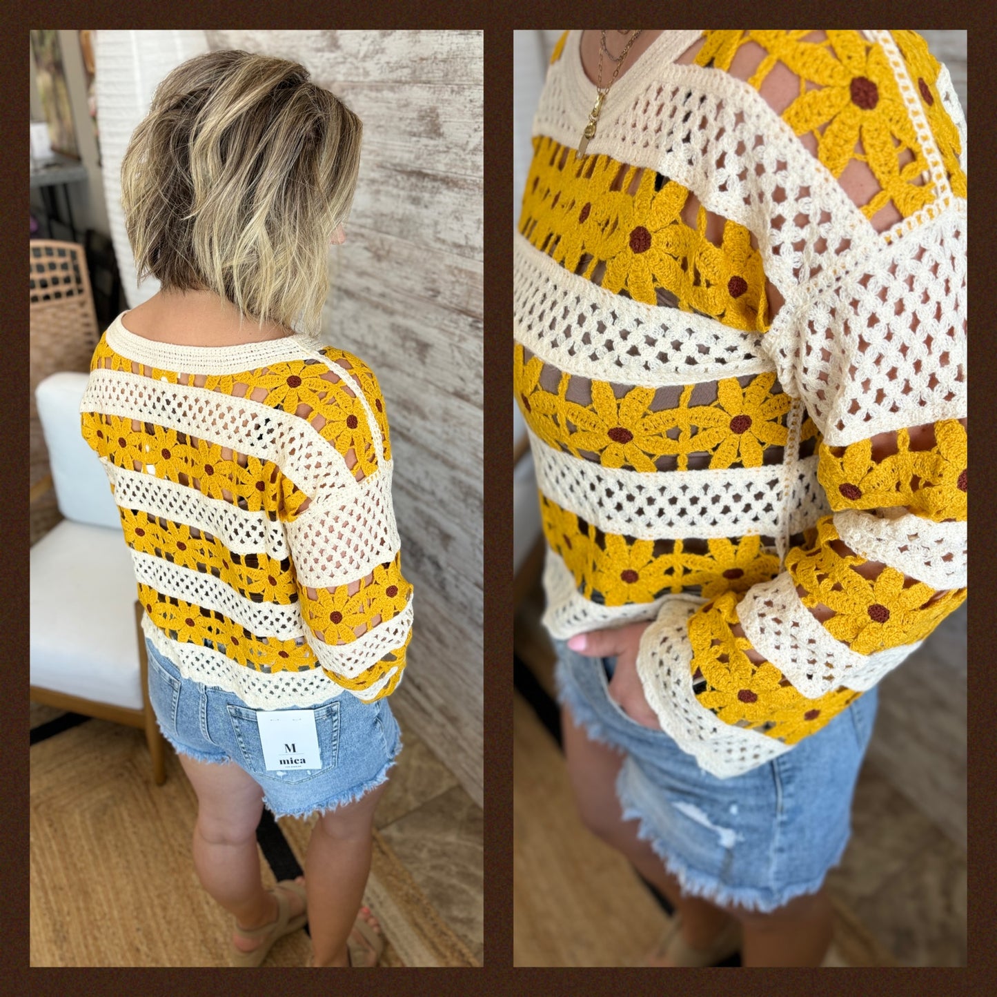 Mustard Daisy Crochet Sweater