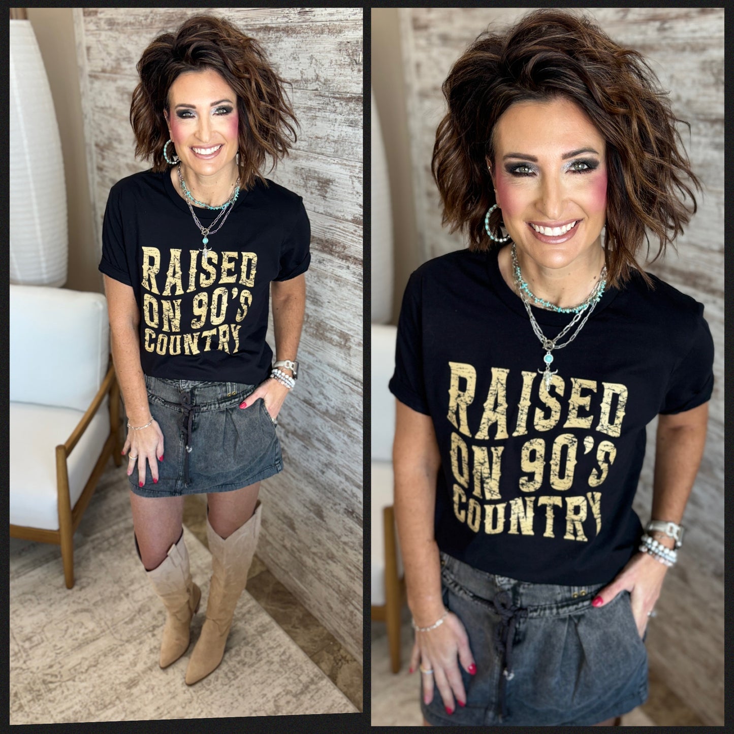 Raised on 90's Country Black Bella Canvas Tee