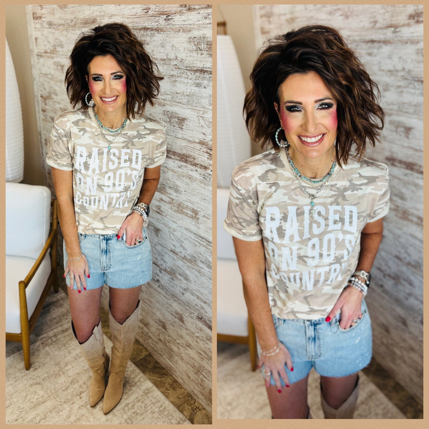 Raised on 90's Country Natural Camo LAT Tee