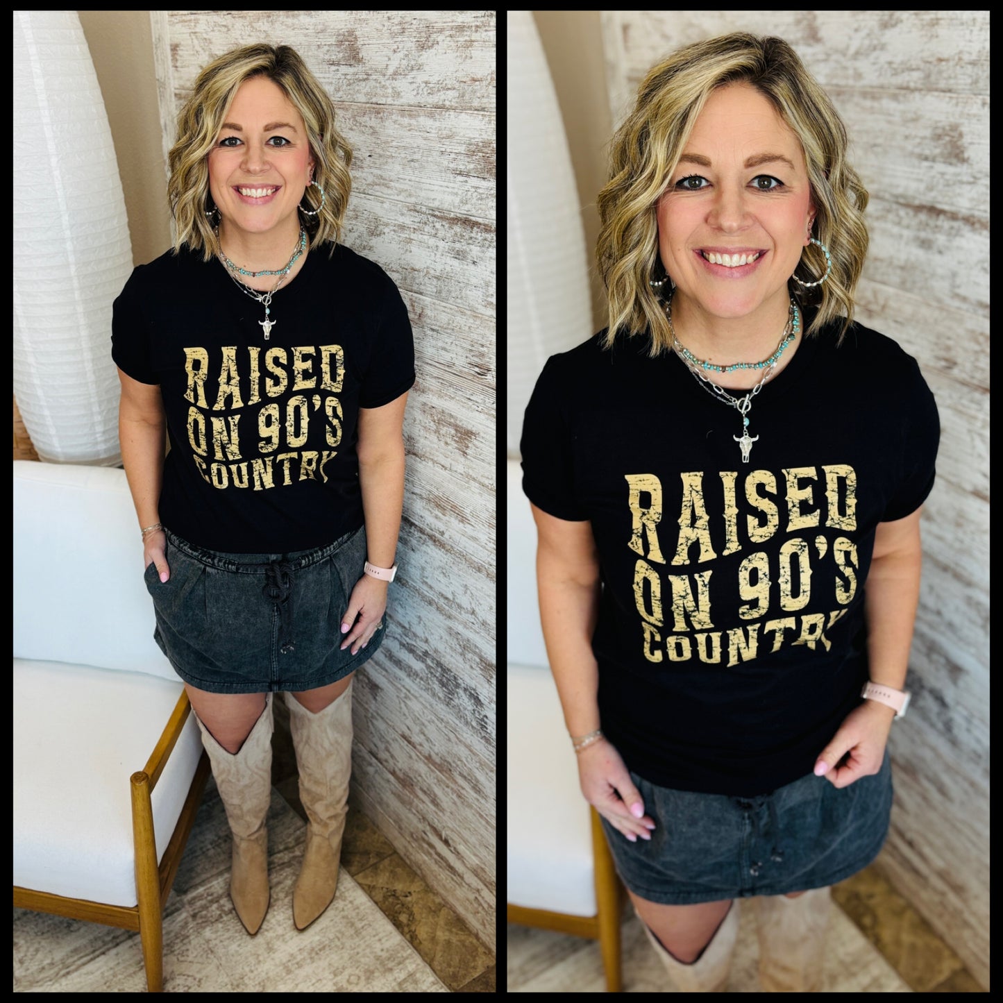 Raised on 90's Country Black Bella Canvas Tee