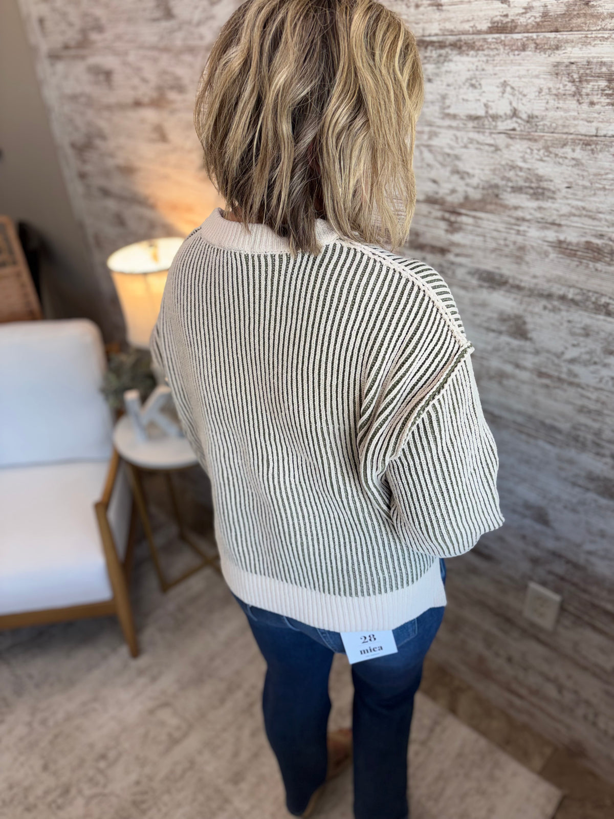 Light Olive Two Tone Crewneck Sweater
