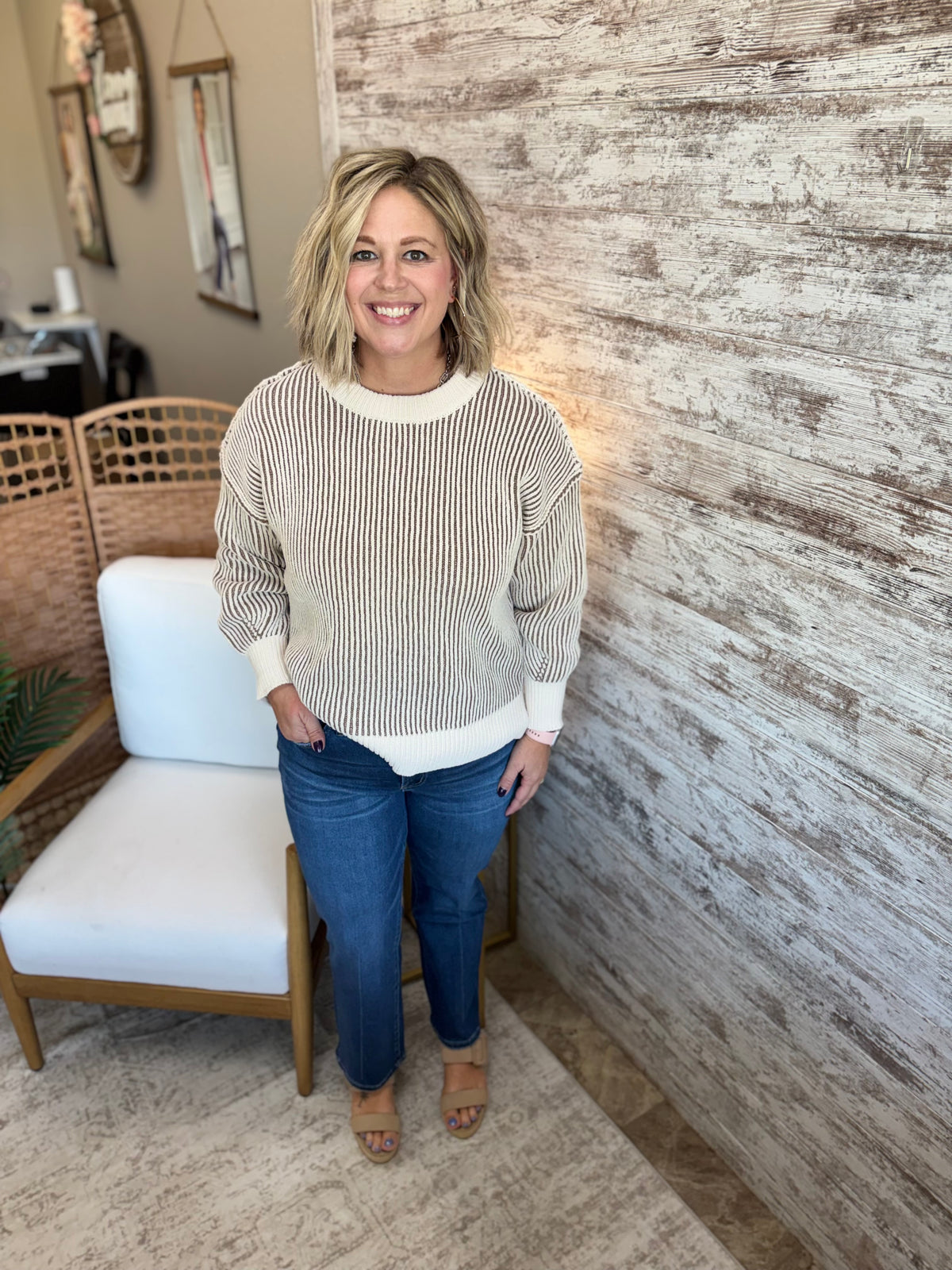 Mocha Two Tone Crewneck Sweater