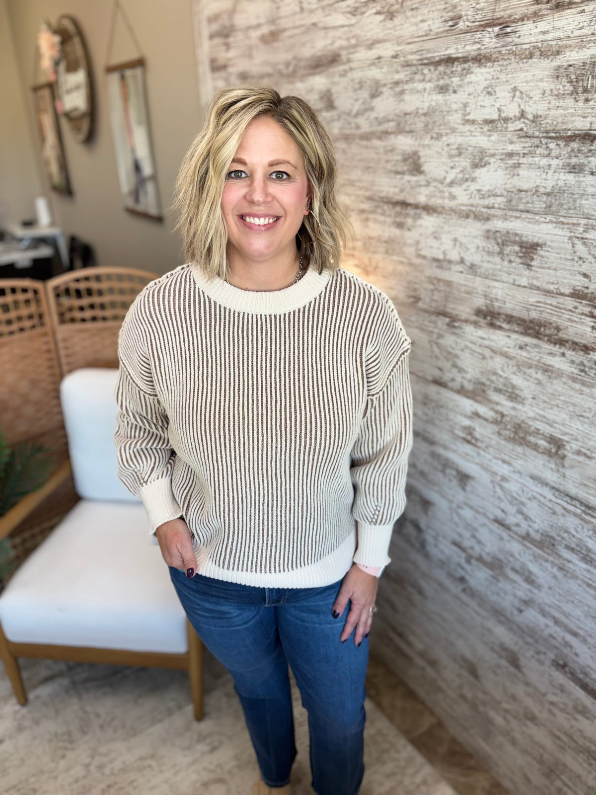 Mocha Two Tone Crewneck Sweater