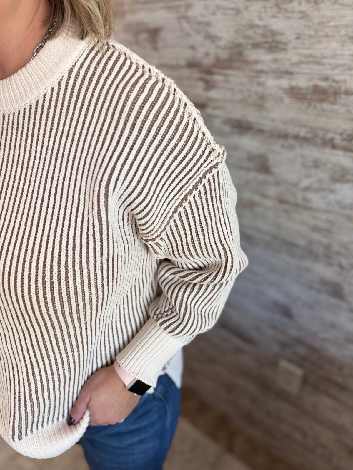 Mocha Two Tone Crewneck Sweater
