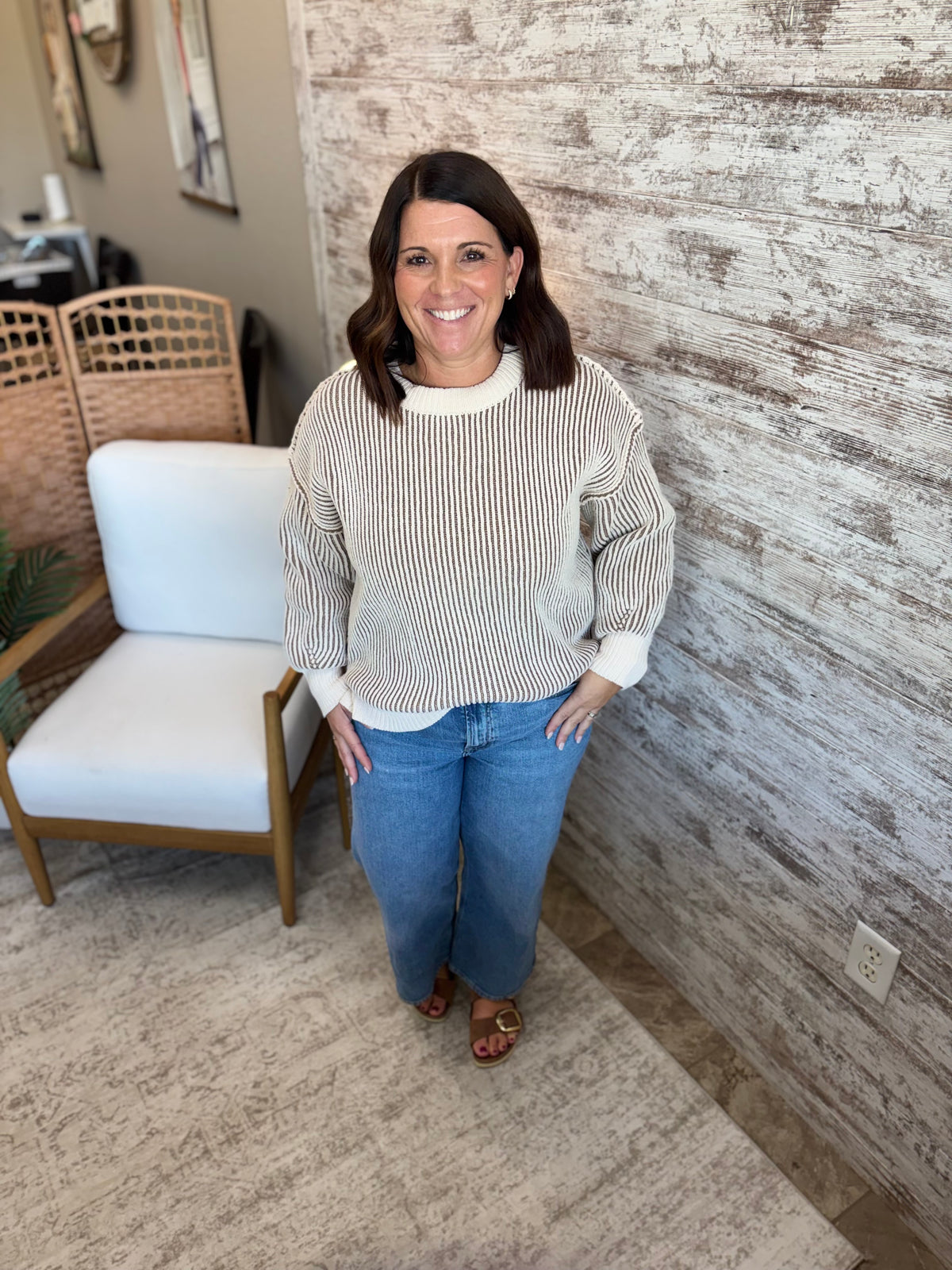 Mocha Two Tone Crewneck Sweater
