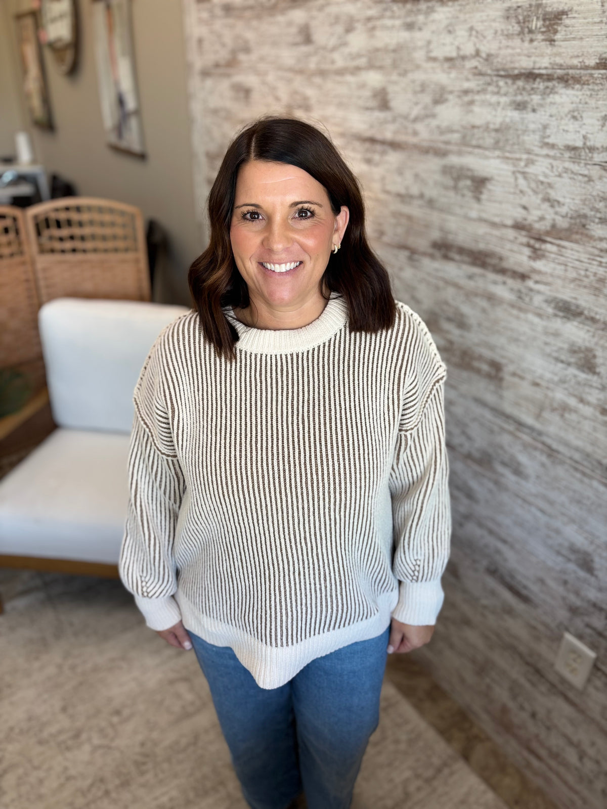 Mocha Two Tone Crewneck Sweater