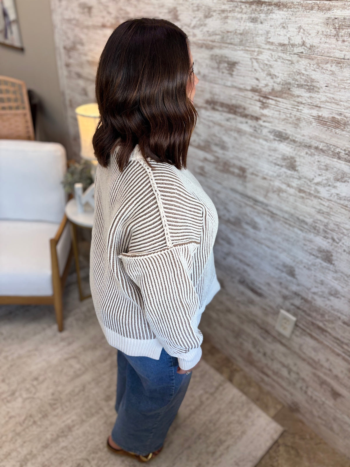 Mocha Two Tone Crewneck Sweater