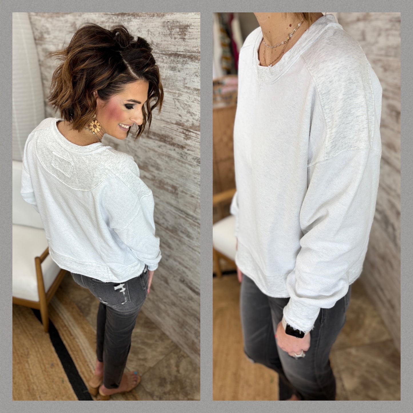 Heather Grey Raw Edge Crew Neck