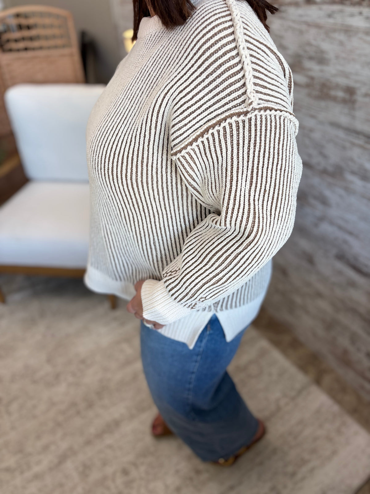 Mocha Two Tone Crewneck Sweater