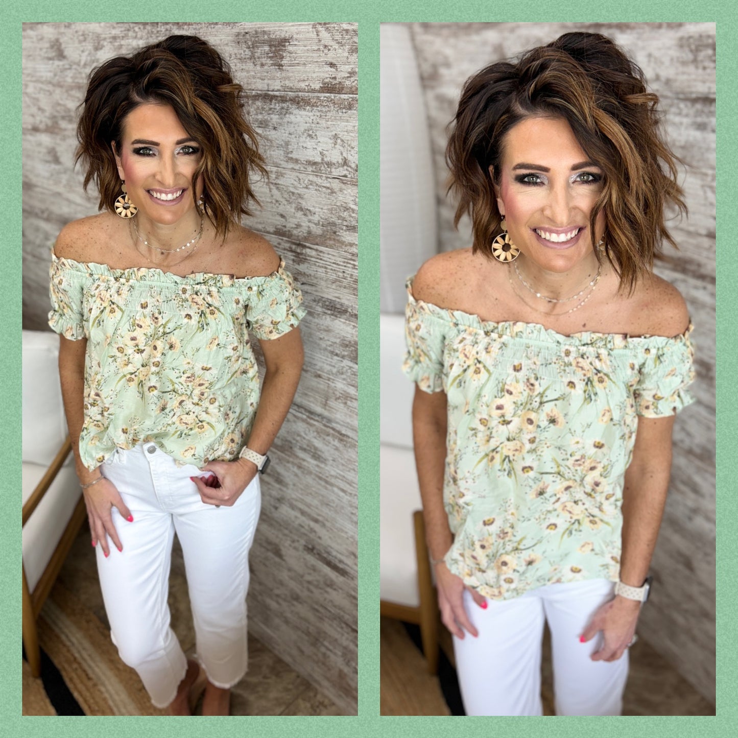 Seafoam Floral off the Shoulder Top