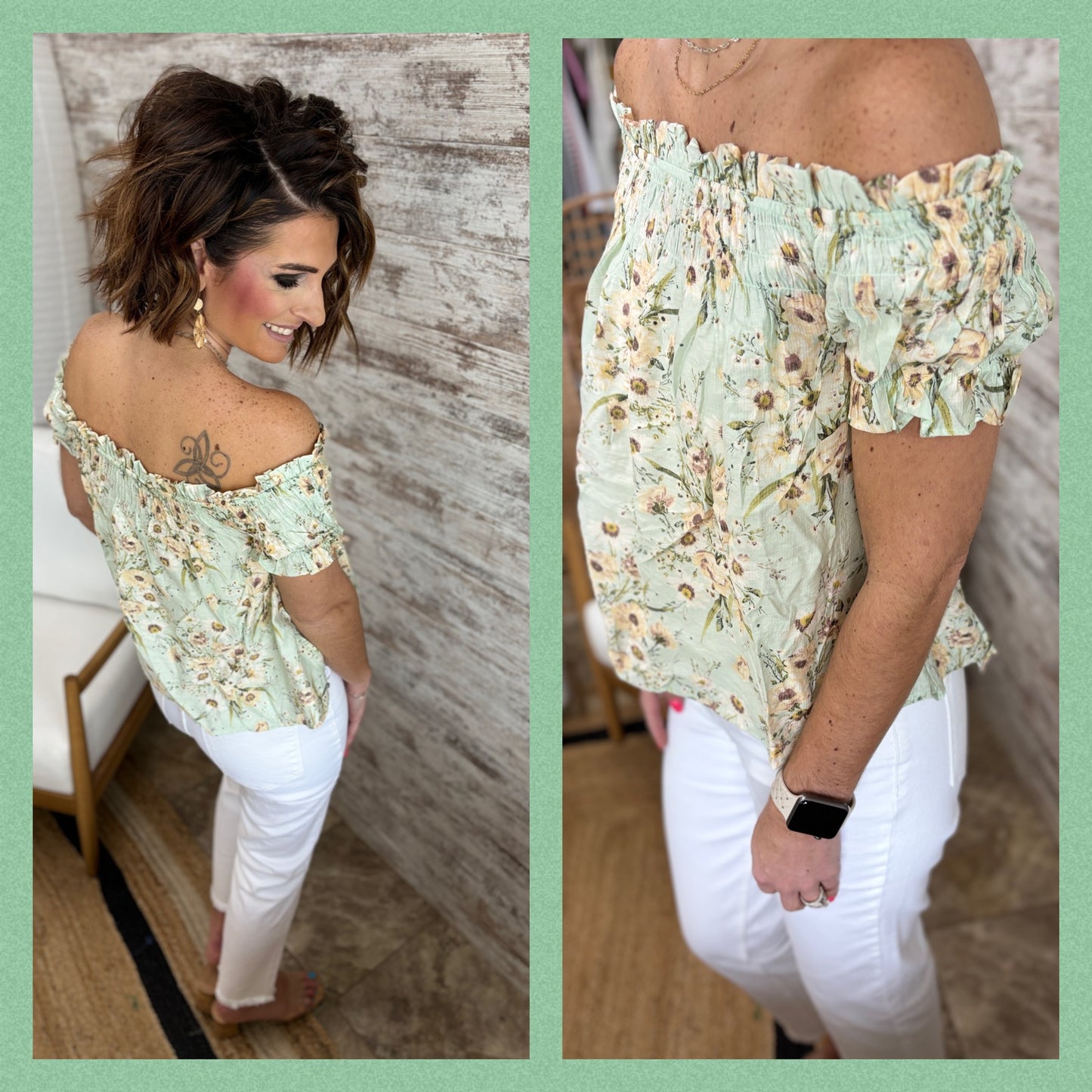 Seafoam Floral off the Shoulder Top