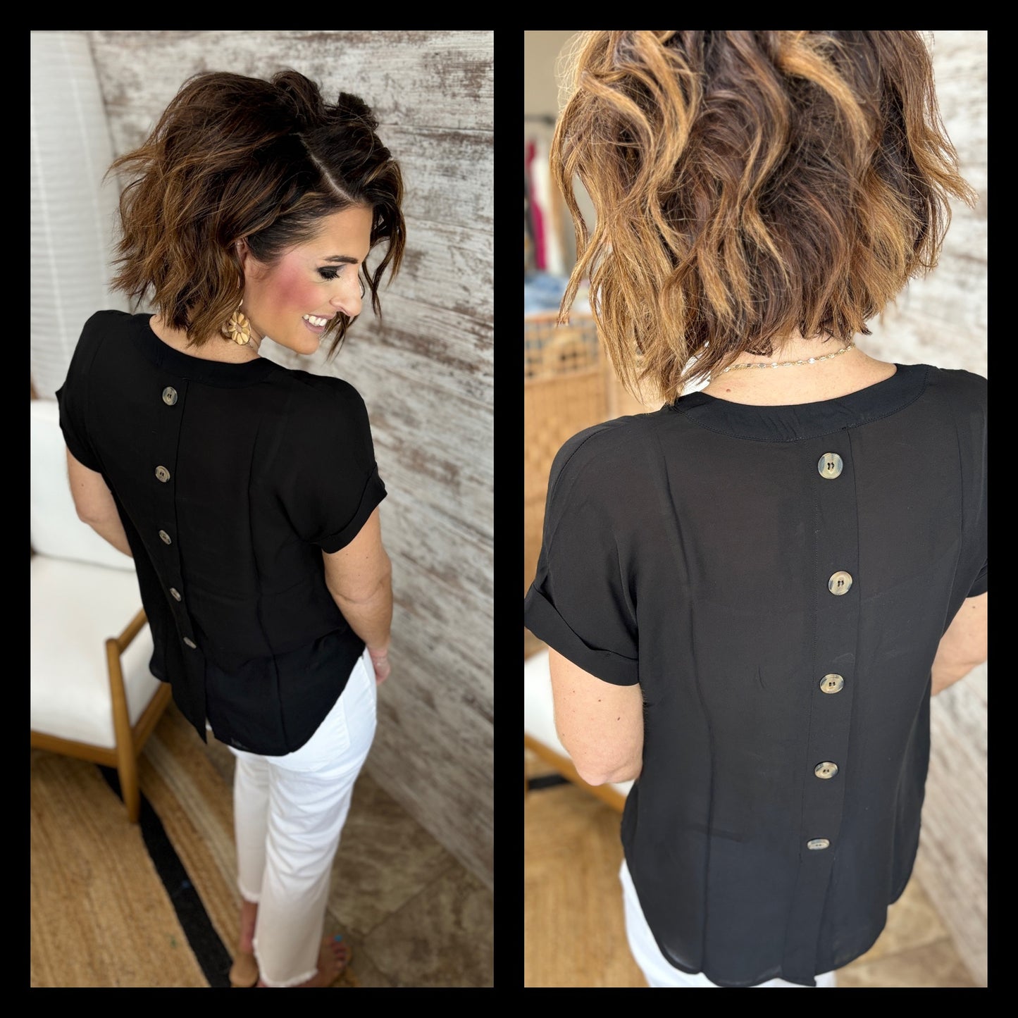 Black V Neck Top with Pocket