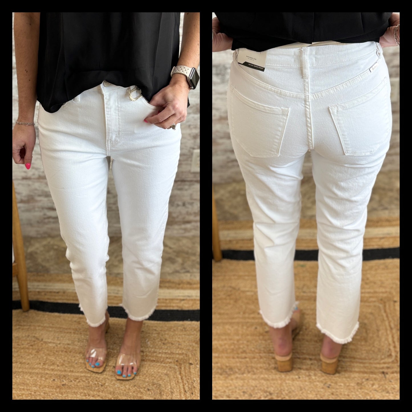 Kancan White High Rise Cropped Jean KC78019WT