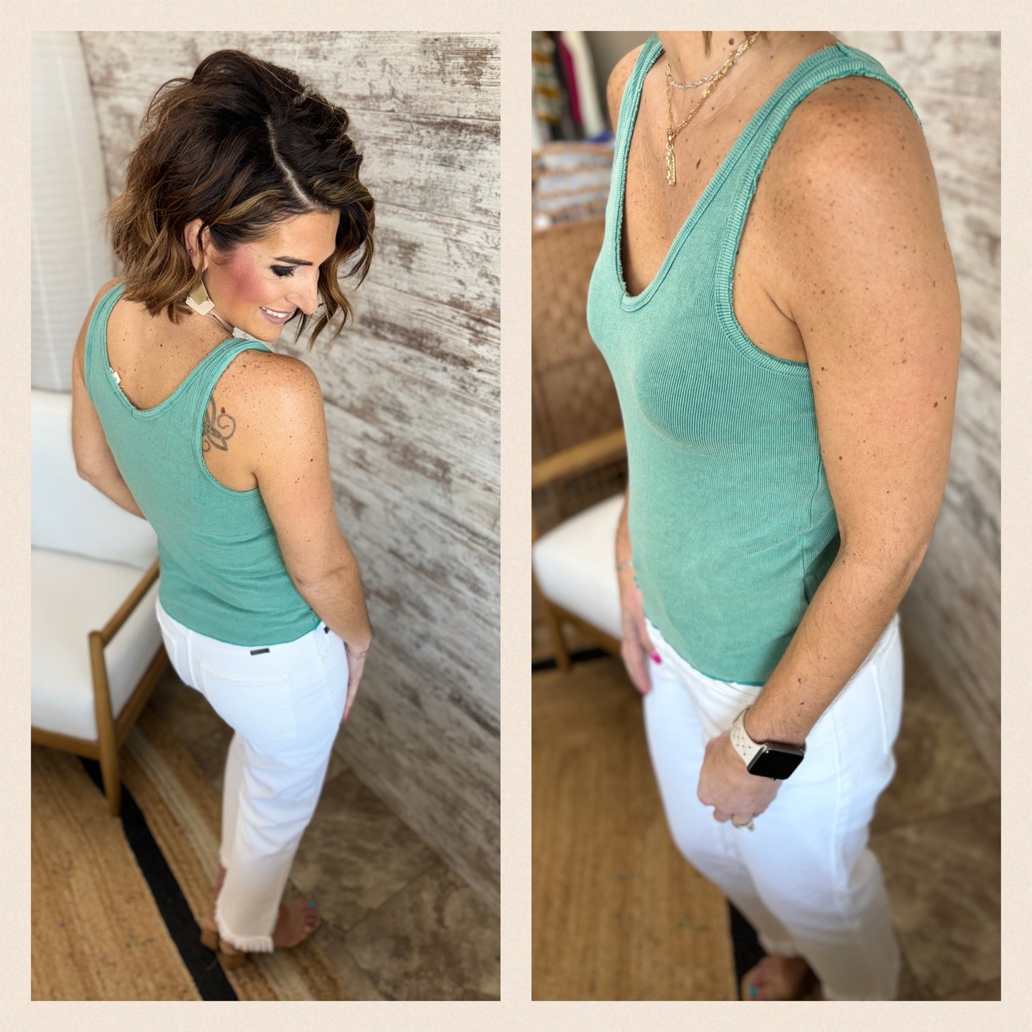 V Neck Ribbed Tank with Raw Edge~ 3 Colors