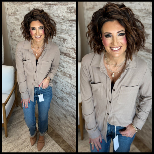 Soft Taupe Button Up Top