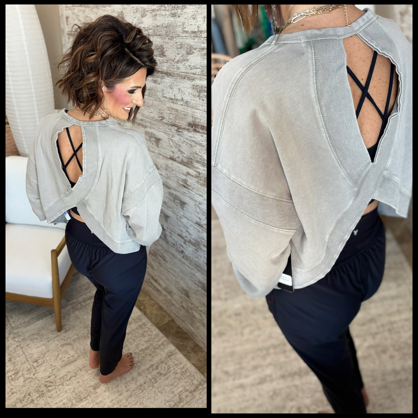 Grey Mineral Wash Back Cut Out Sweatshirt