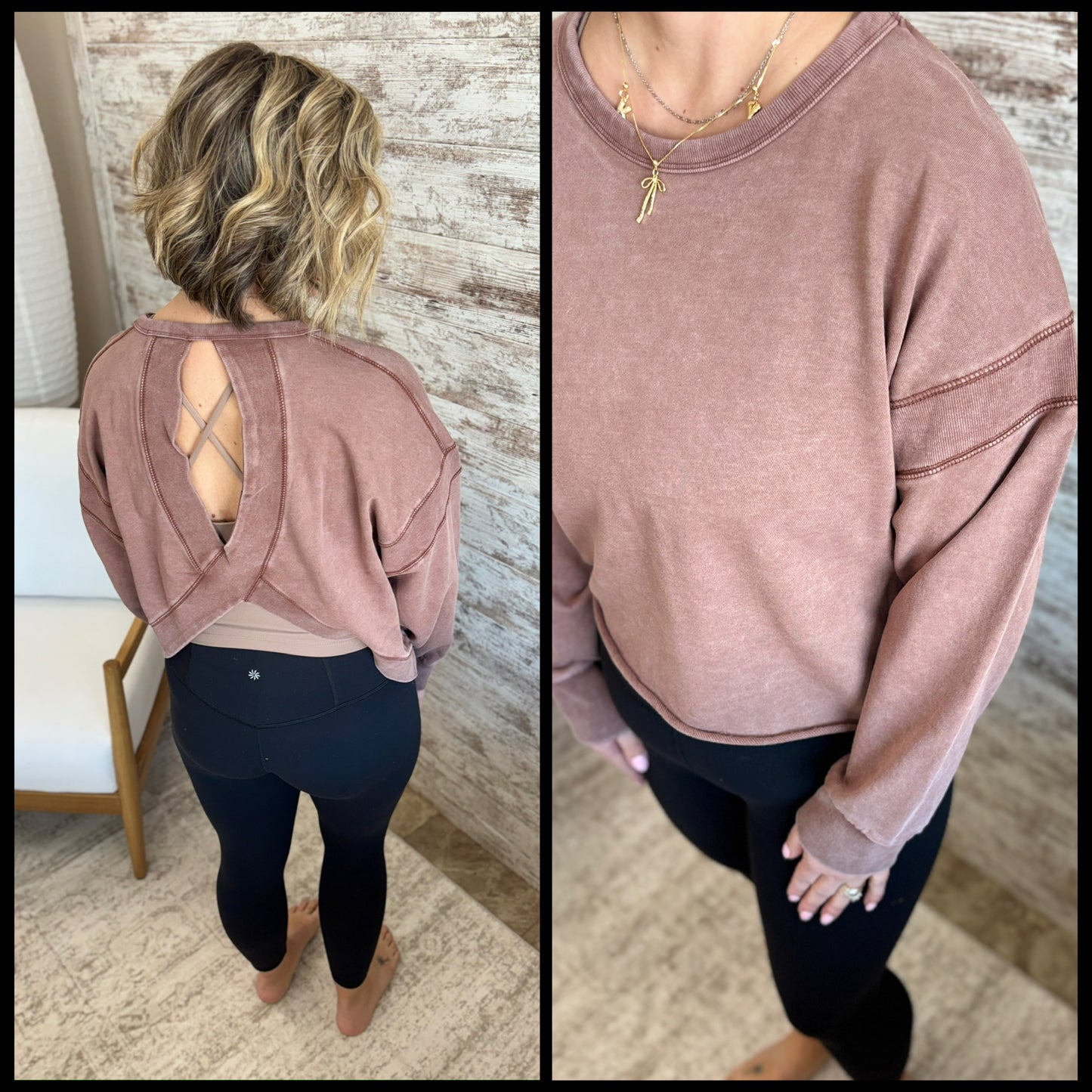 Chocolate Mineral Wash Back Cut Out Sweatshirt
