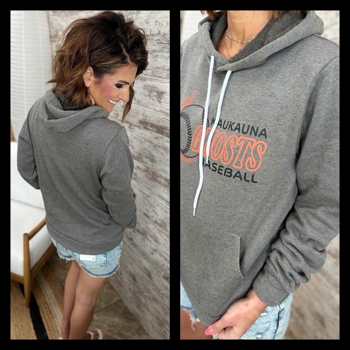 Kaukauna Ghosts Baseball Deep Grey Bella Hoodie