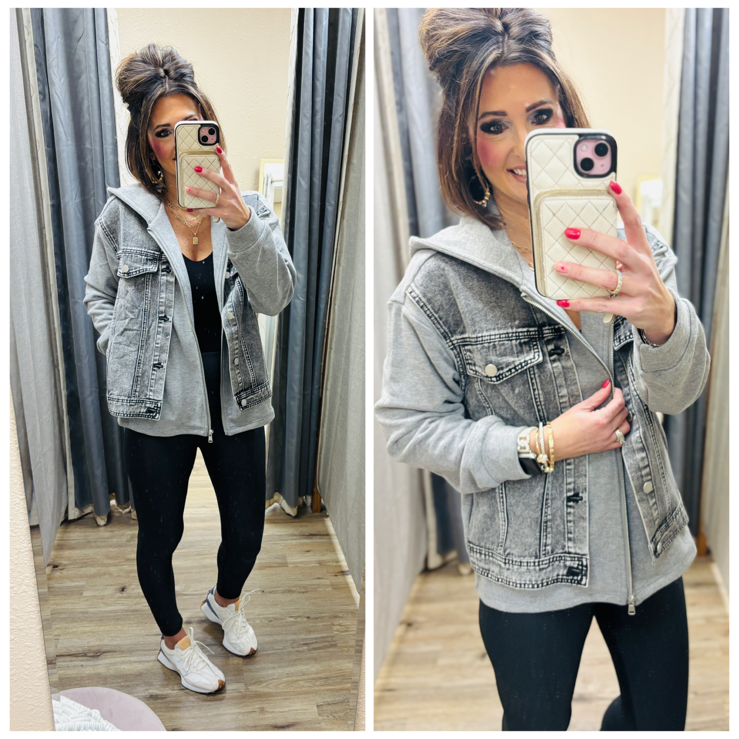 Denim Black Twofer Hoodie Jacket