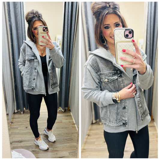 Denim Black Twofer Hoodie Jacket
