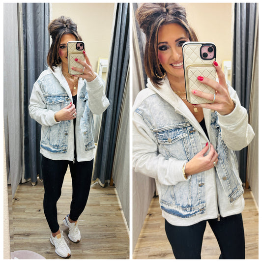 Heather Grey Twofer Denim Hoodie Jacket