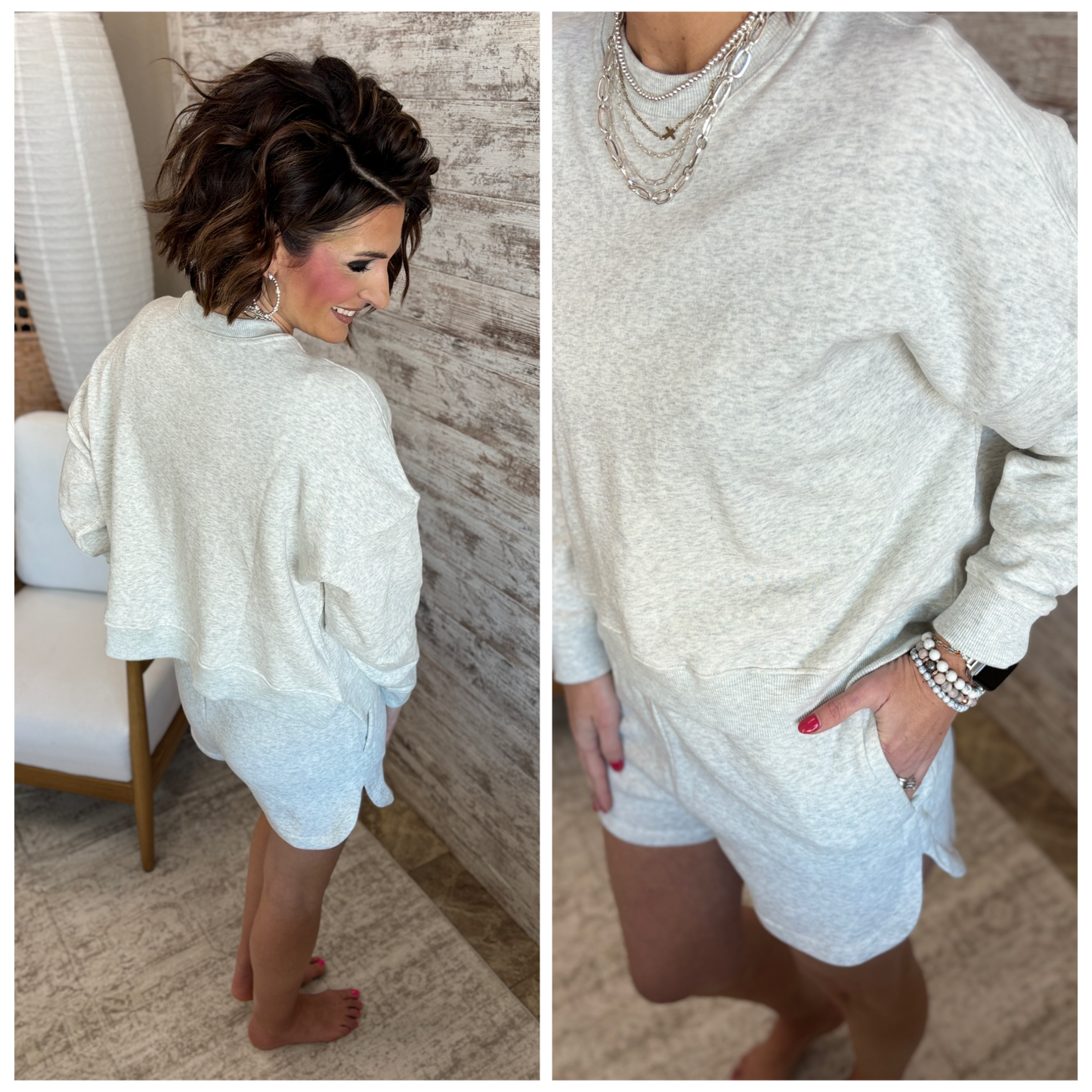 Heather Grey Fleece Crew Neck and Short Set