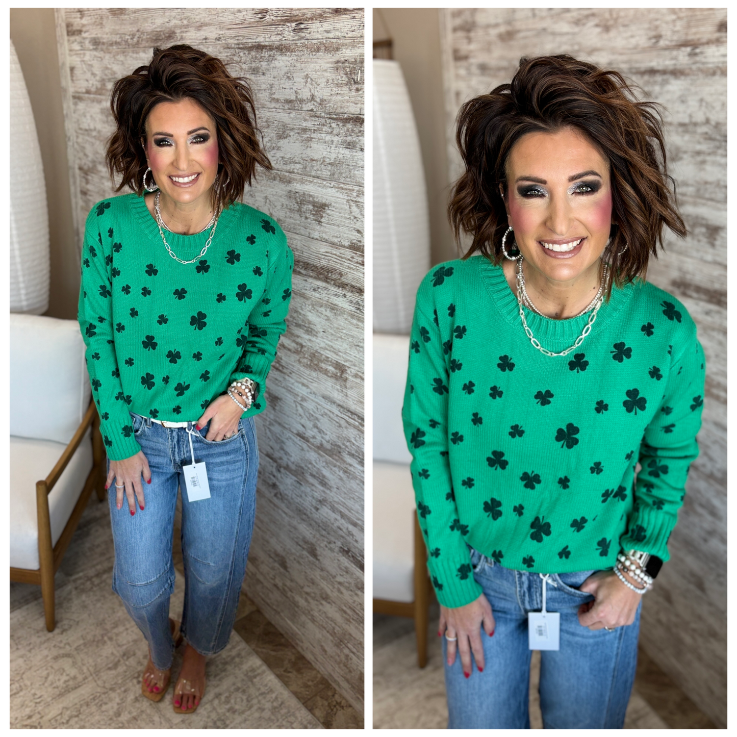 Green Shamrock Crew Neck Sweater