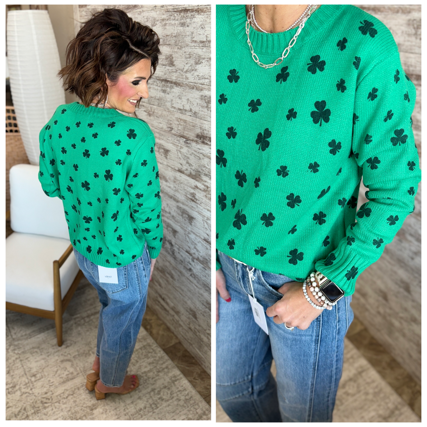 Green Shamrock Crew Neck Sweater