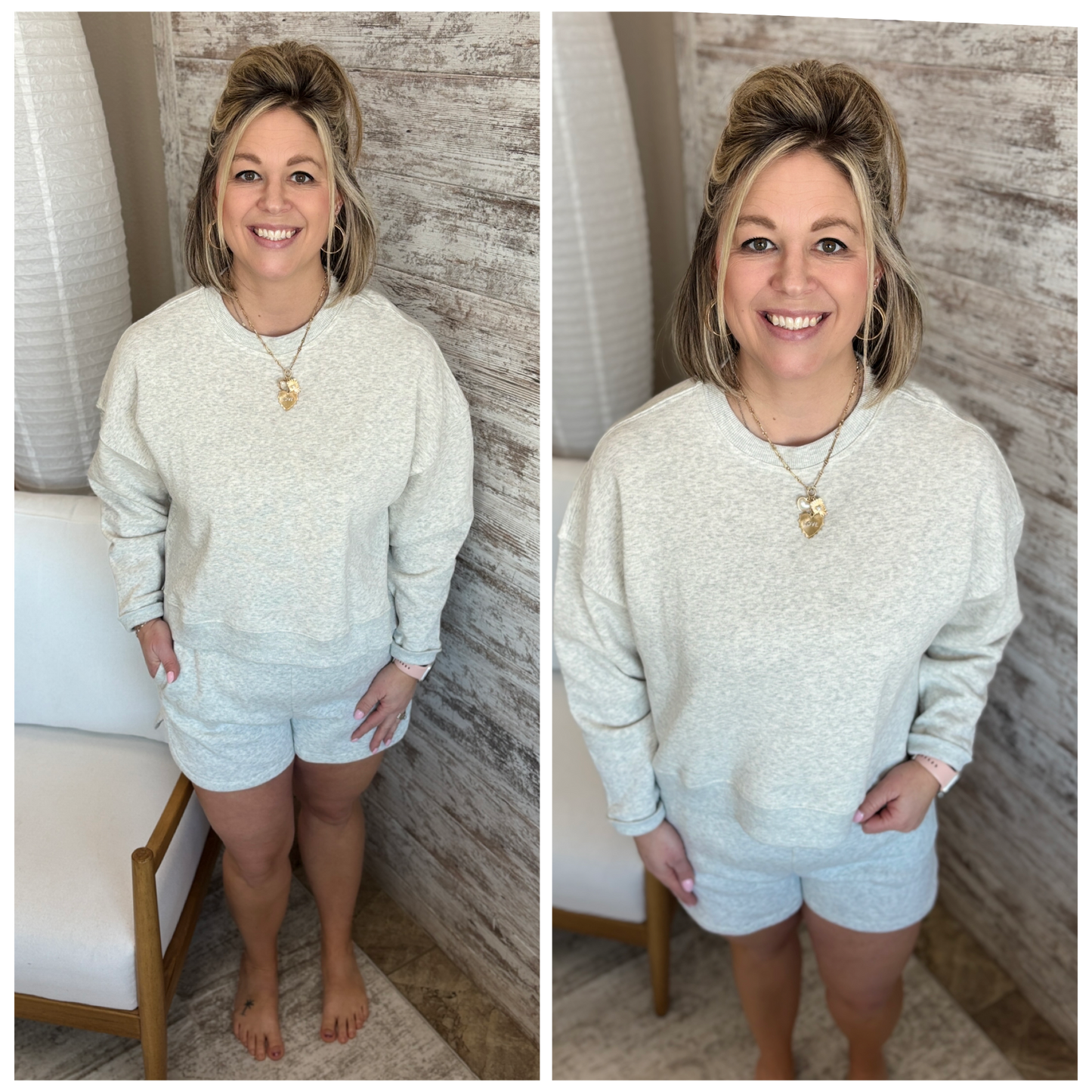 Heather Grey Fleece Crew Neck and Short Set