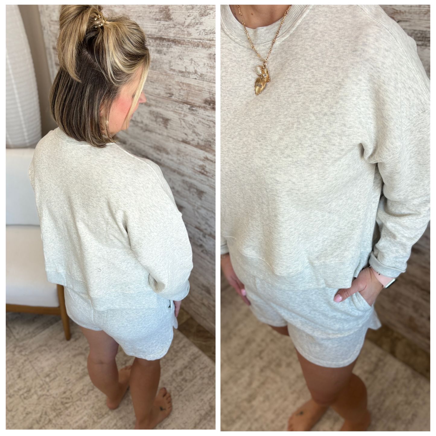 Heather Grey Fleece Crew Neck and Short Set